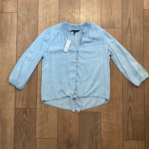 NWT White House Black Market 3Q Sleeve Tie Front Top